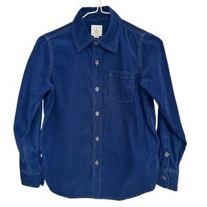 Boys Lands End Kids Navy Corduroy Cotton Button Down Shirt Size M (10-12)
